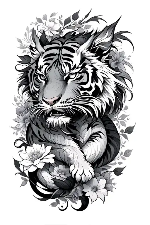 Tiger And Dragon With Floral Motif