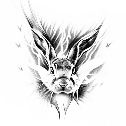 A Dark And Intricate Design Of Lightning Bolts Surrounding A Fierce Hare