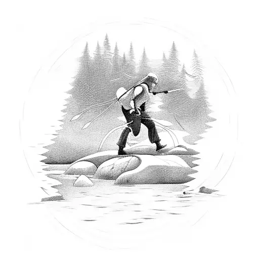 Black And White Comic-style Illustration Of Stepping Stones Across A River Or A Challenging Terr