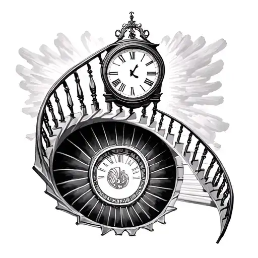 Spiral Staircase Going To Heaven With Clock On Top