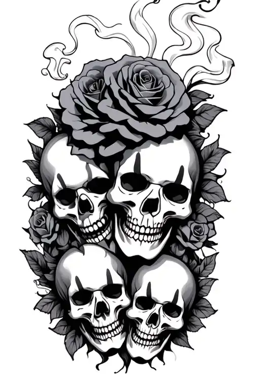 Three Smoking Clown Skulls Roses
