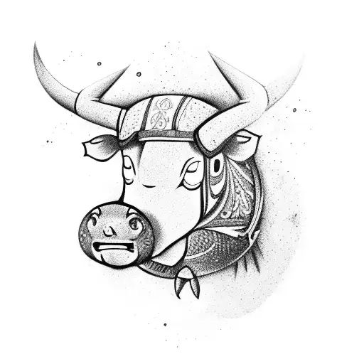 Bull Protecting Fish And Water Bearer