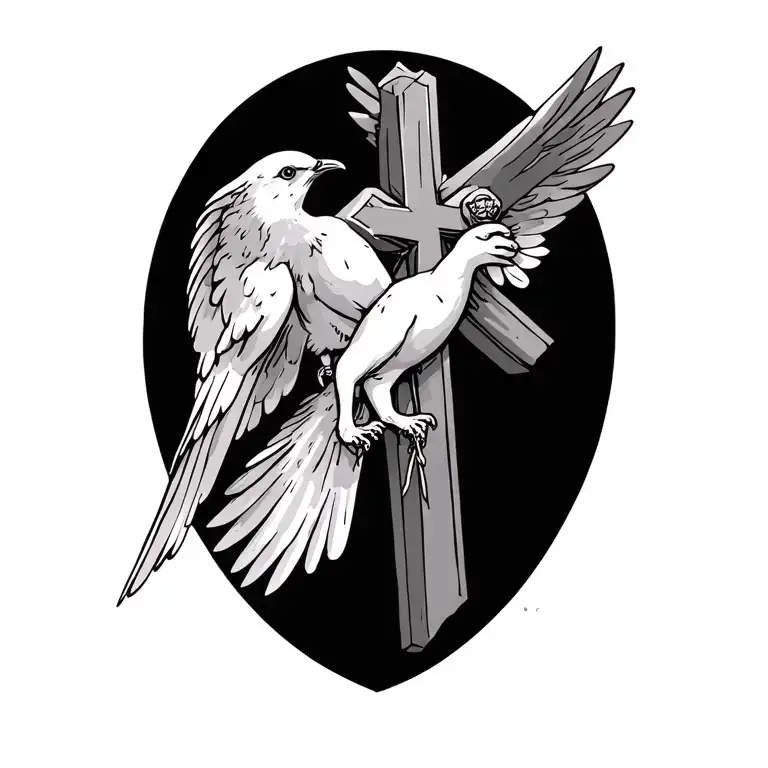 Dove Carrying A Cross Neckless By Its Feet