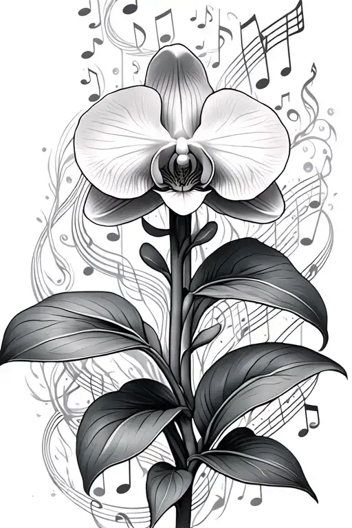 Orchid Blooming Underwater Surrounded By Music Notes