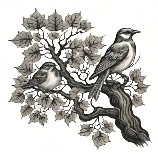 A Maple Tree With Four Birds Sitting
