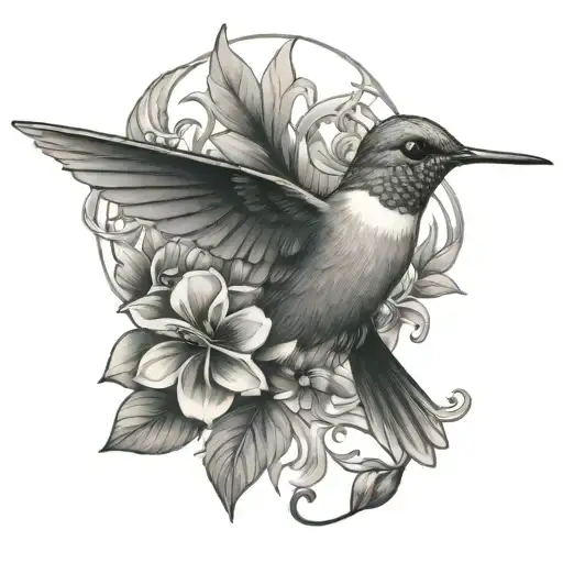 Hummingbird With Cross And Flowers