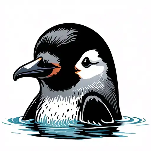 Penguin In Water Stencil Art Simple