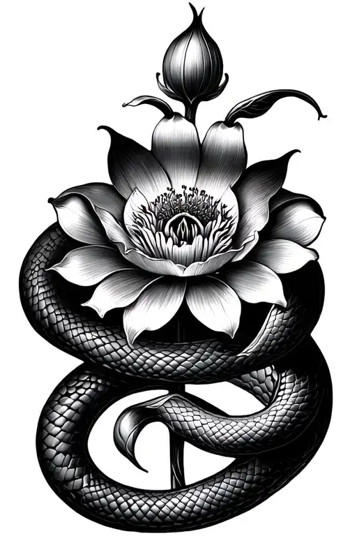 Art Nouveau Flower With Snake Intertwined Around Stem