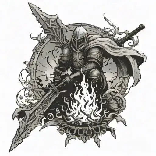 Black And Grey Dark Souls Bonfire With Sword And Background Black