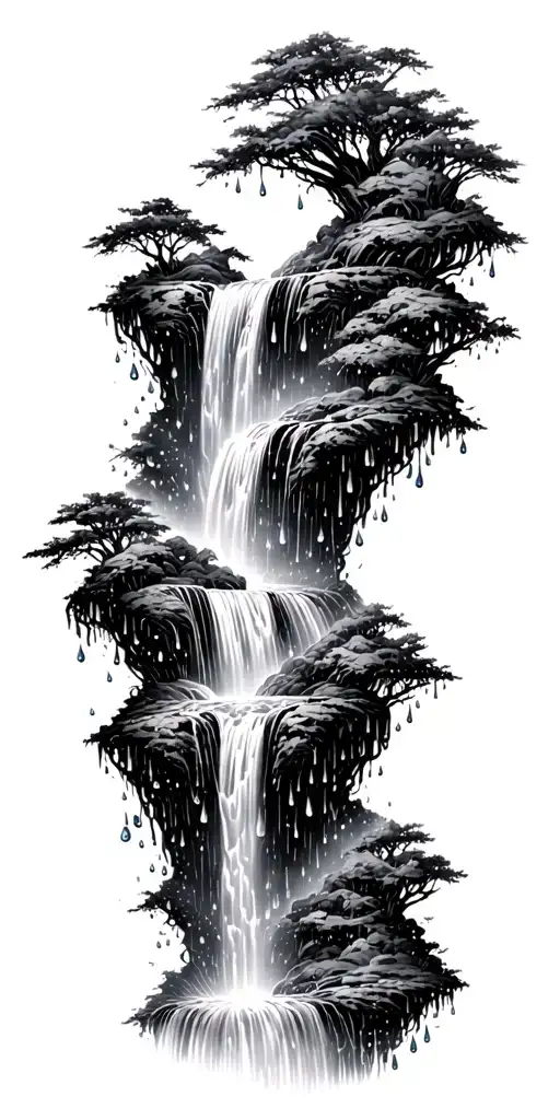 Stars Cascading Into A Waterfall That Turns Into Rain Drop