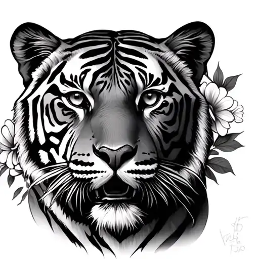 Tiger W Clock W Flowers