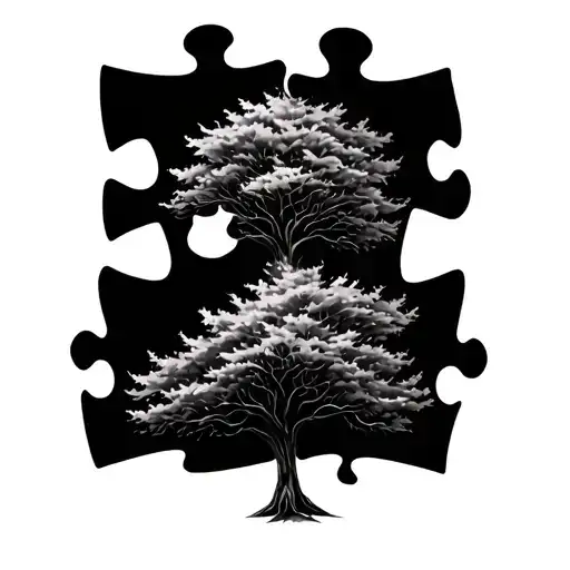 Mini Tree Growing With 2 Puzzle Pieces Forming