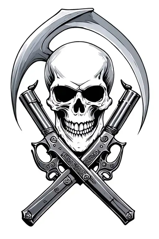 Skull With Guns And Scythe