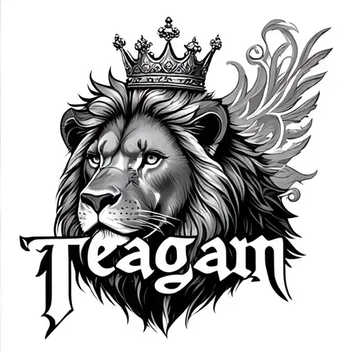 The Name Teagan With A Queen Crown On A Lion And A Masculine Background Behind It