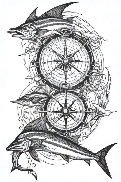 Old Man On A Boat Fishing Marlin Leaping Compass With Date On It