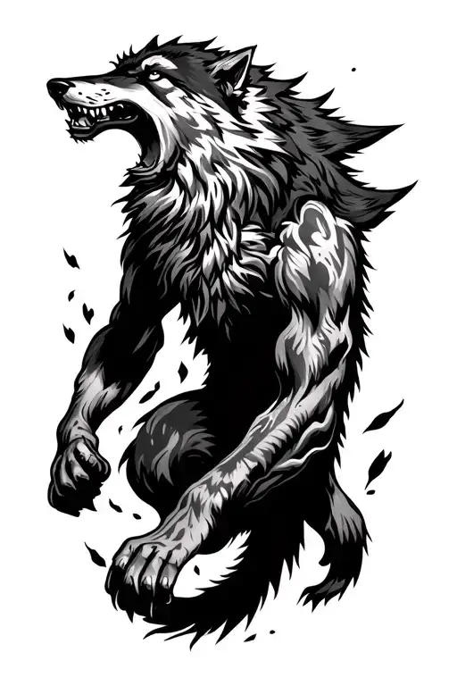 Half Sleeve Tattooof An Angry Wolf Climbing Out Of Your Arm