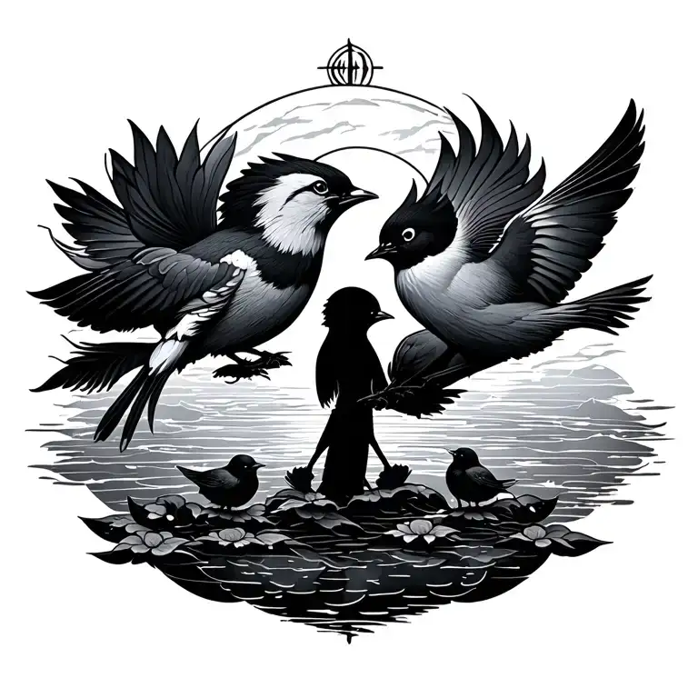 Japanese Rising Sun Tribal And Three Little Birds