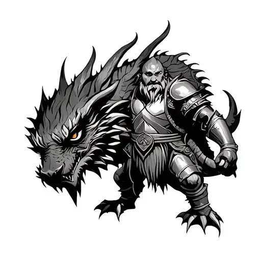 Armoured Dwarf Against A Dragon