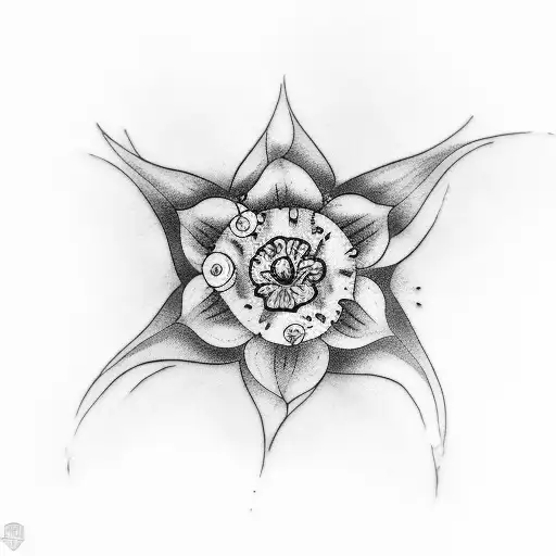 A Minimalist Tattoo Of A Flower Blooming Underwater With A Subtle Psychology Symbol Incorporated