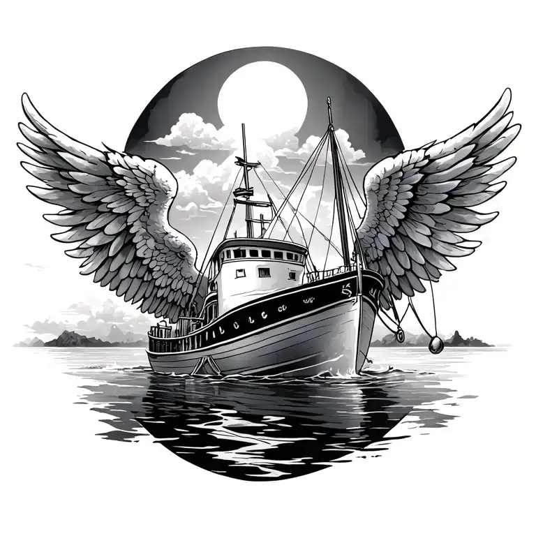 Angel Wings And A Fishing Boat