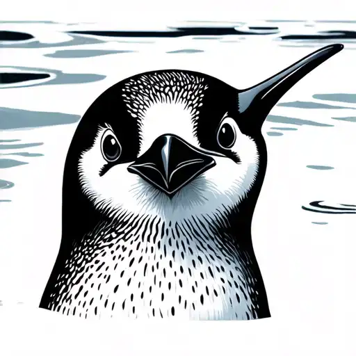 Adult Serious Penguin In Water Stencil Art Simple