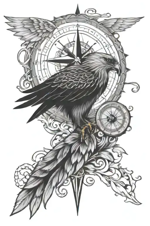 Compass And Hawk Head And Number