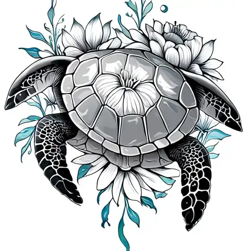 Turtle With Ocean Flowers Intertwined