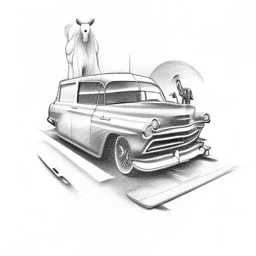 A Detailed Sketch Of A Vintage Car With Jesus Riding In The Driver's Seat