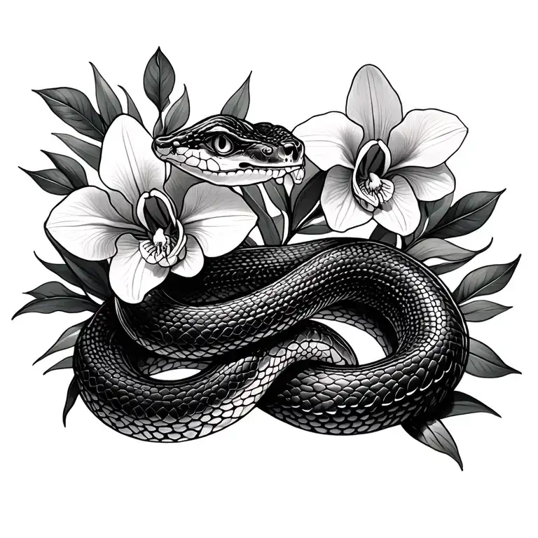 Snake And Orchids