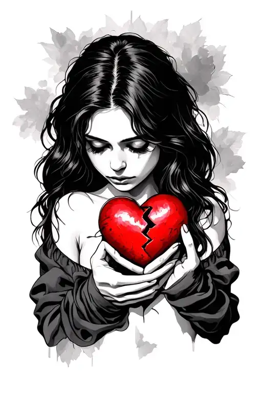 Sad Woman Holding A Broken Heart Symbolizing Love