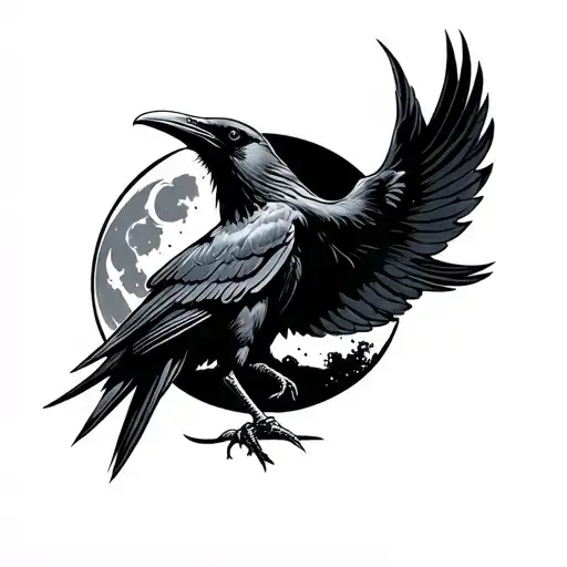 Raven Tattoo On Black Moon Background