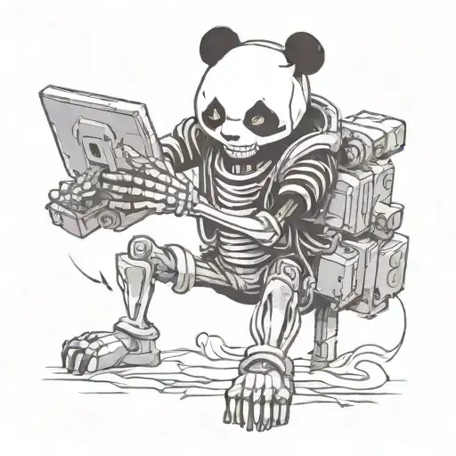 A Skeleton Gamer With A Panda Companion In A Futuristic Gaming World