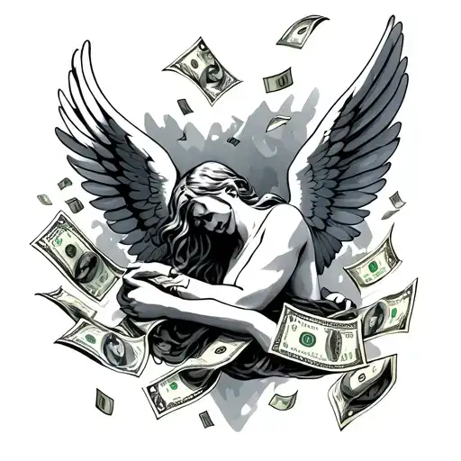 Angle With Wings And Money Falling