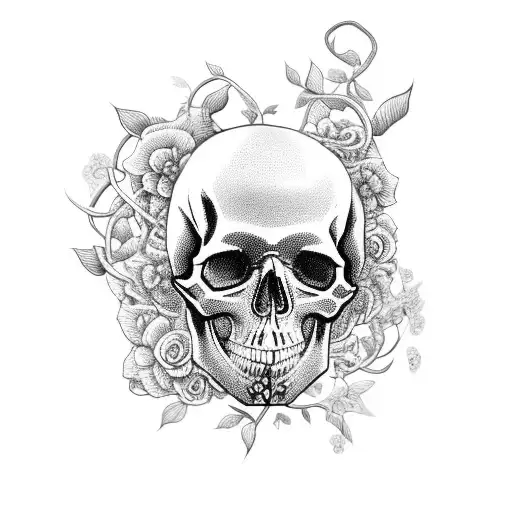 A Skull Adorned With Delicate Flowers And Vines