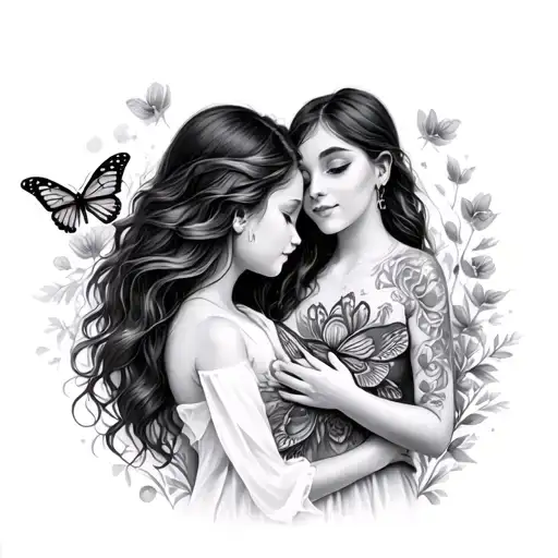 Mother And Daughter With Butterfly