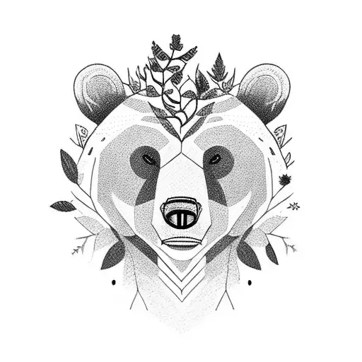 Bear In A Forest With Plants And Filigree