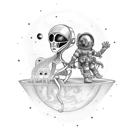 Space Lady Sitting On An Alien