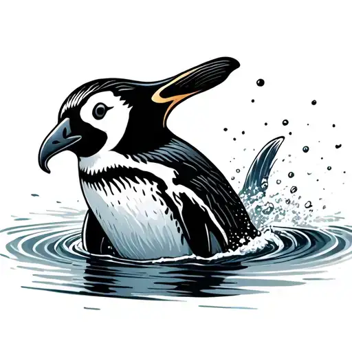 Penguin Swimming Stencil Art