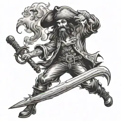 Draw A Pirate With A Burning Broom In His Hand In The Style Of An Engraving