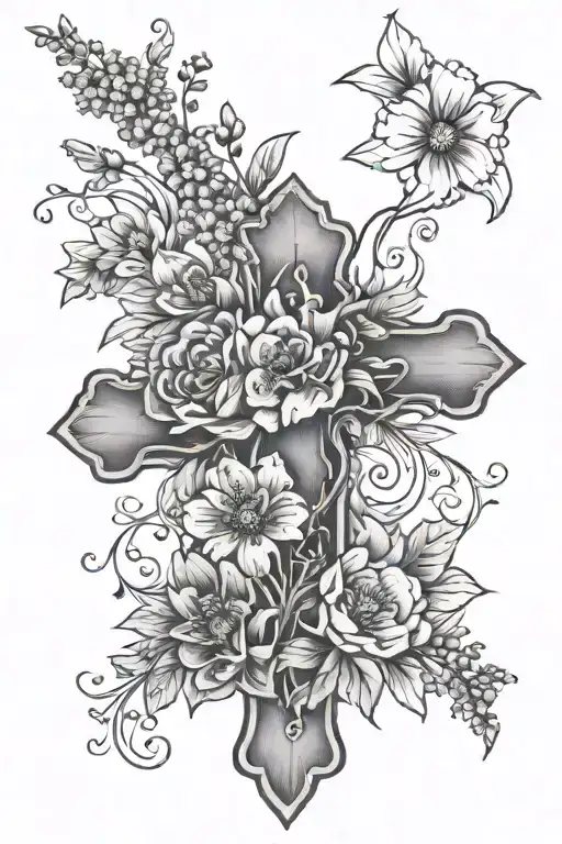 A Cross With January Birth Flower Bouquet