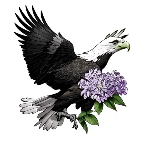 Bald Eagle Holding A Lilac Flower