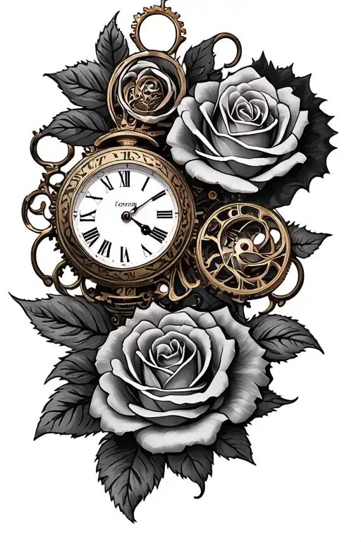 Name And Roses With Clock Mechanism
