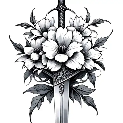 Flowers Intertwined Within Sword