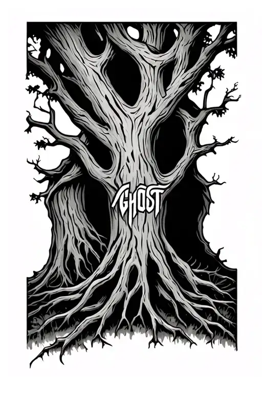 Tree With The Word 'Ghost' In The Wood Grain