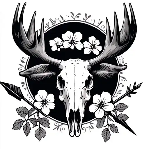 Moose Skull With Arrow Surrounded By Violets