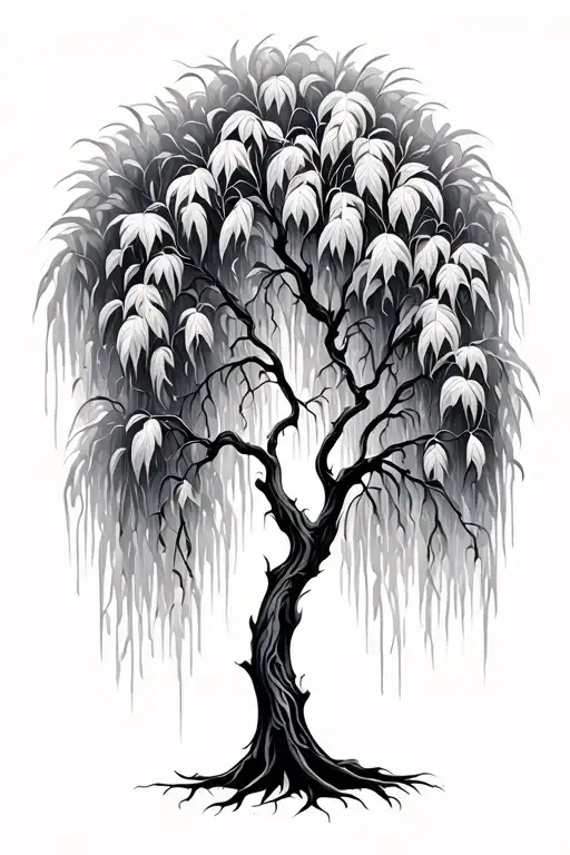Whimsical Weeping Willow Tree Outline