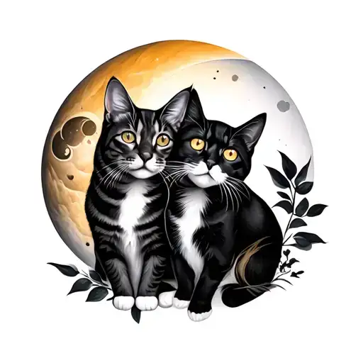 Two Cats And Sun And Moon