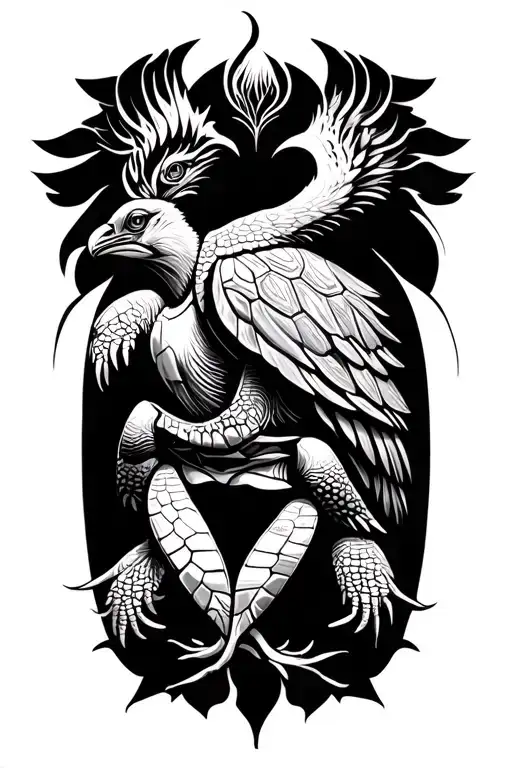 Tortoise With A Pheonix Painted On Its Shell