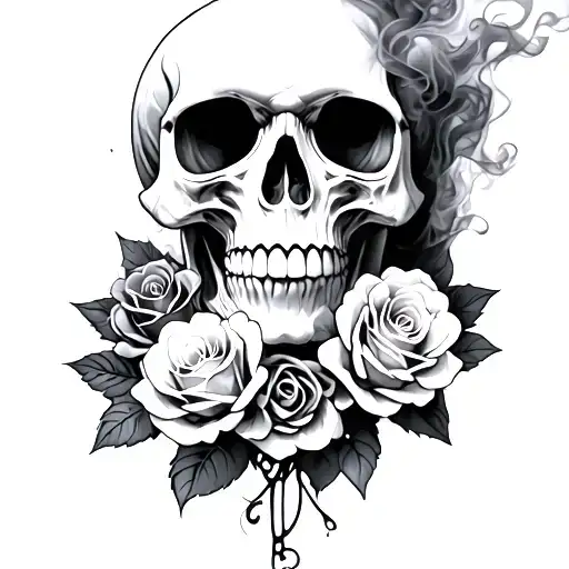 Skull And Roses With Smoke
