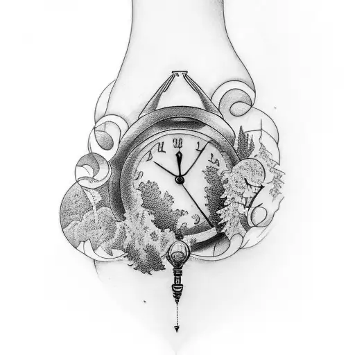 Design A Tattoo Featuring A Time Clepsydra Surrounded By Nature